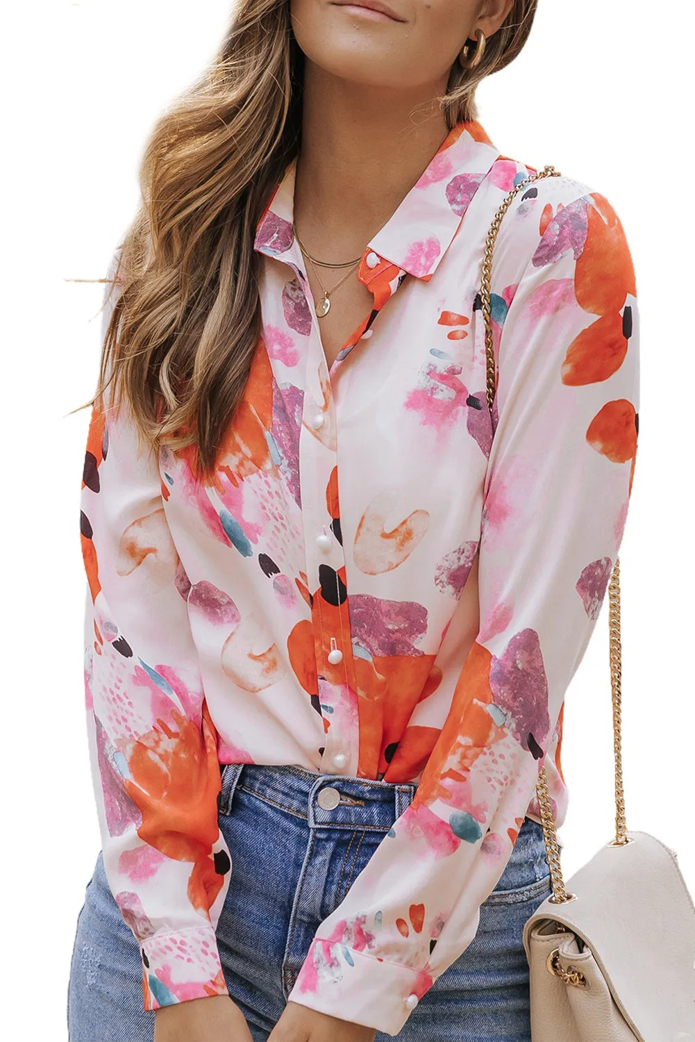 Abstract Pearl Button Front Shirt