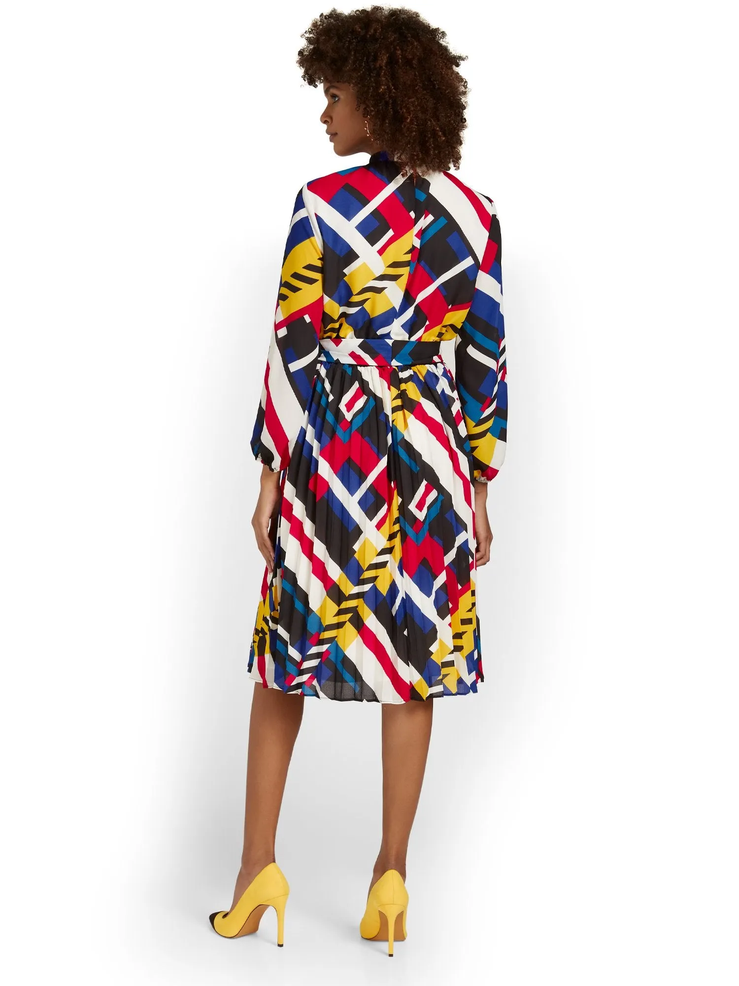 Abstract-Print Pleated Midi Dress