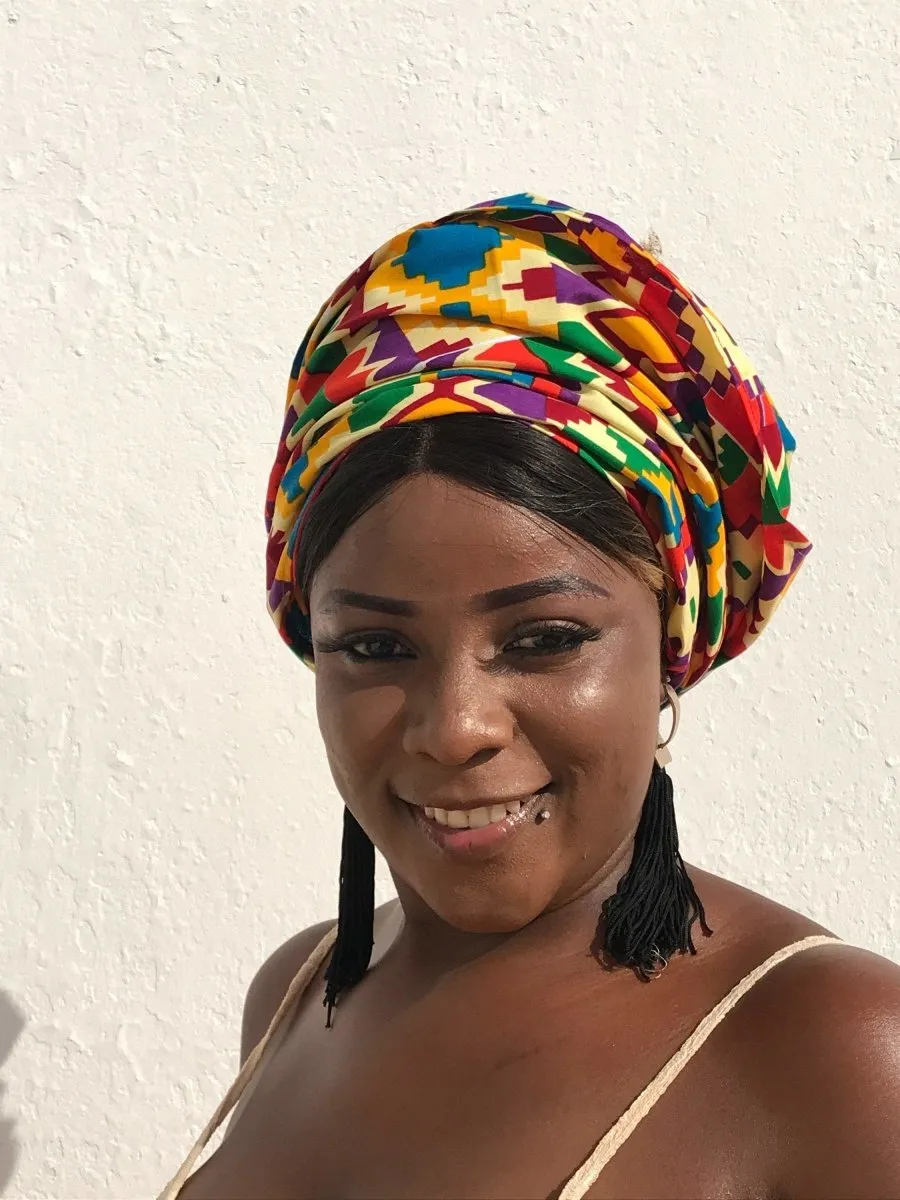 African Head Wrap in Orange Kente