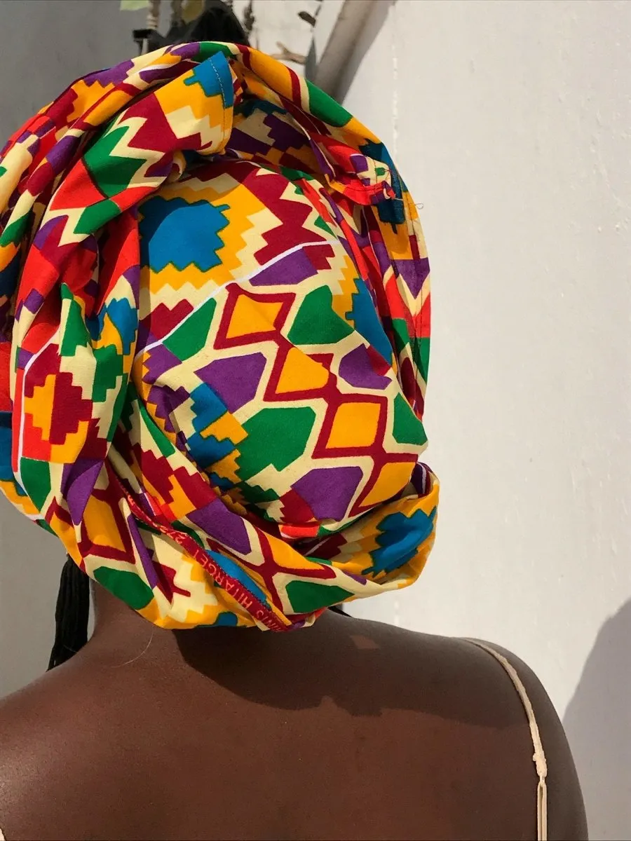 African Head Wrap in Orange Kente