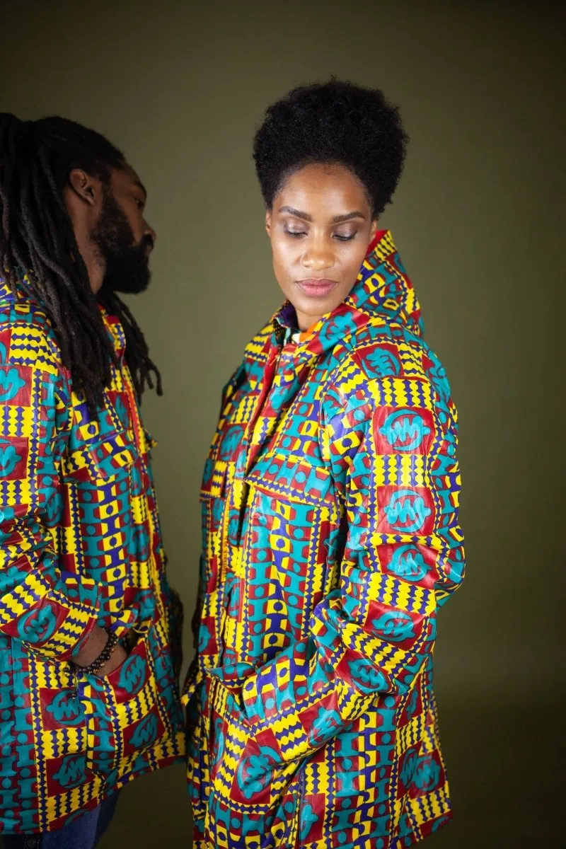 African Hooded Jacket In Electric Kente