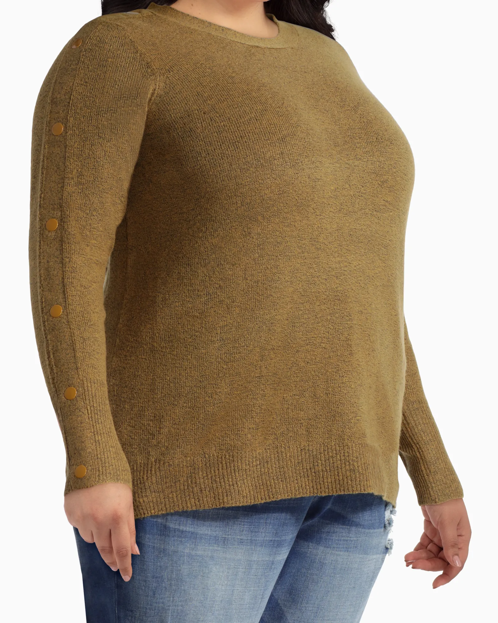 Amelia Button-Sleeve Sweater | Tan