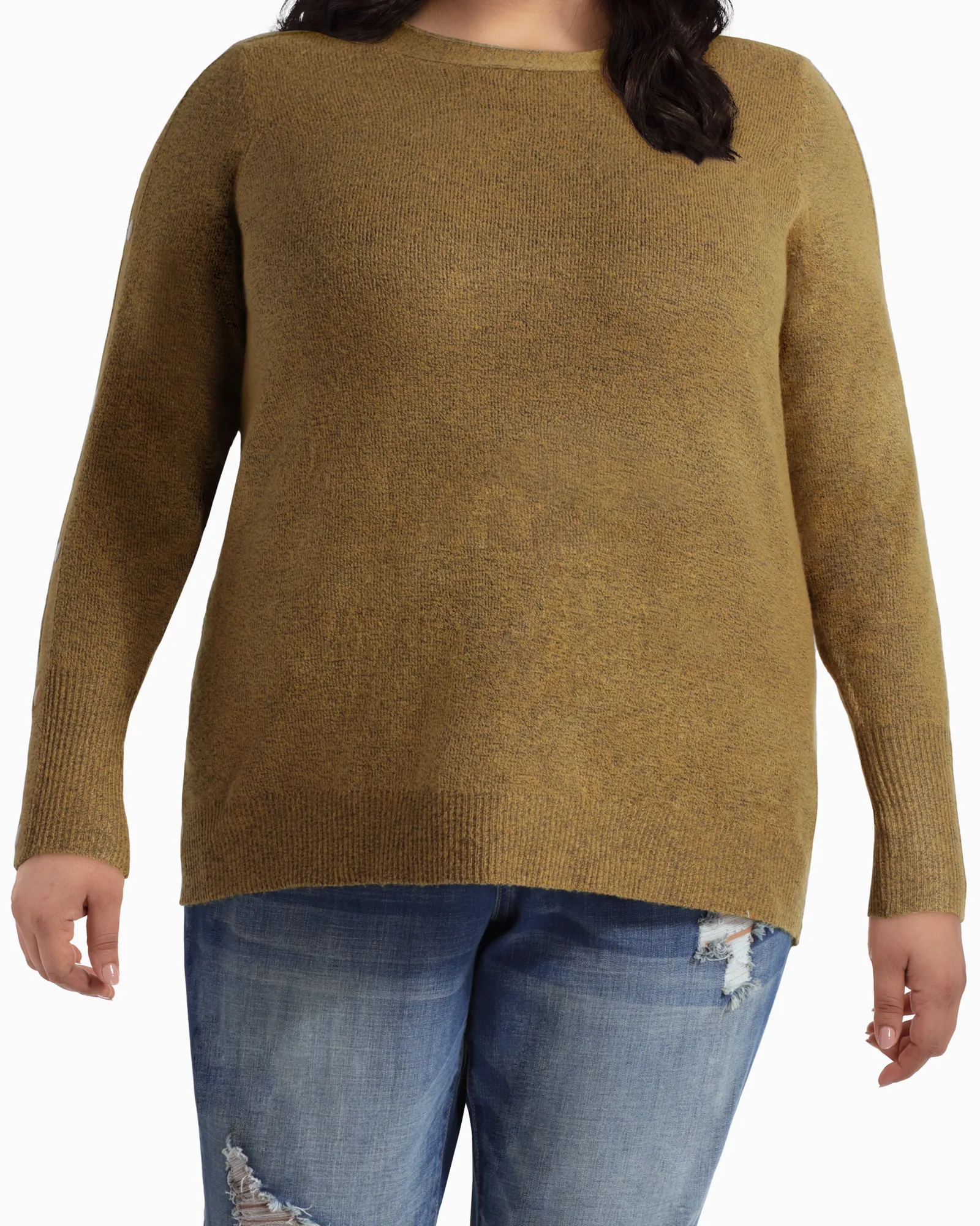 Amelia Button-Sleeve Sweater | Tan