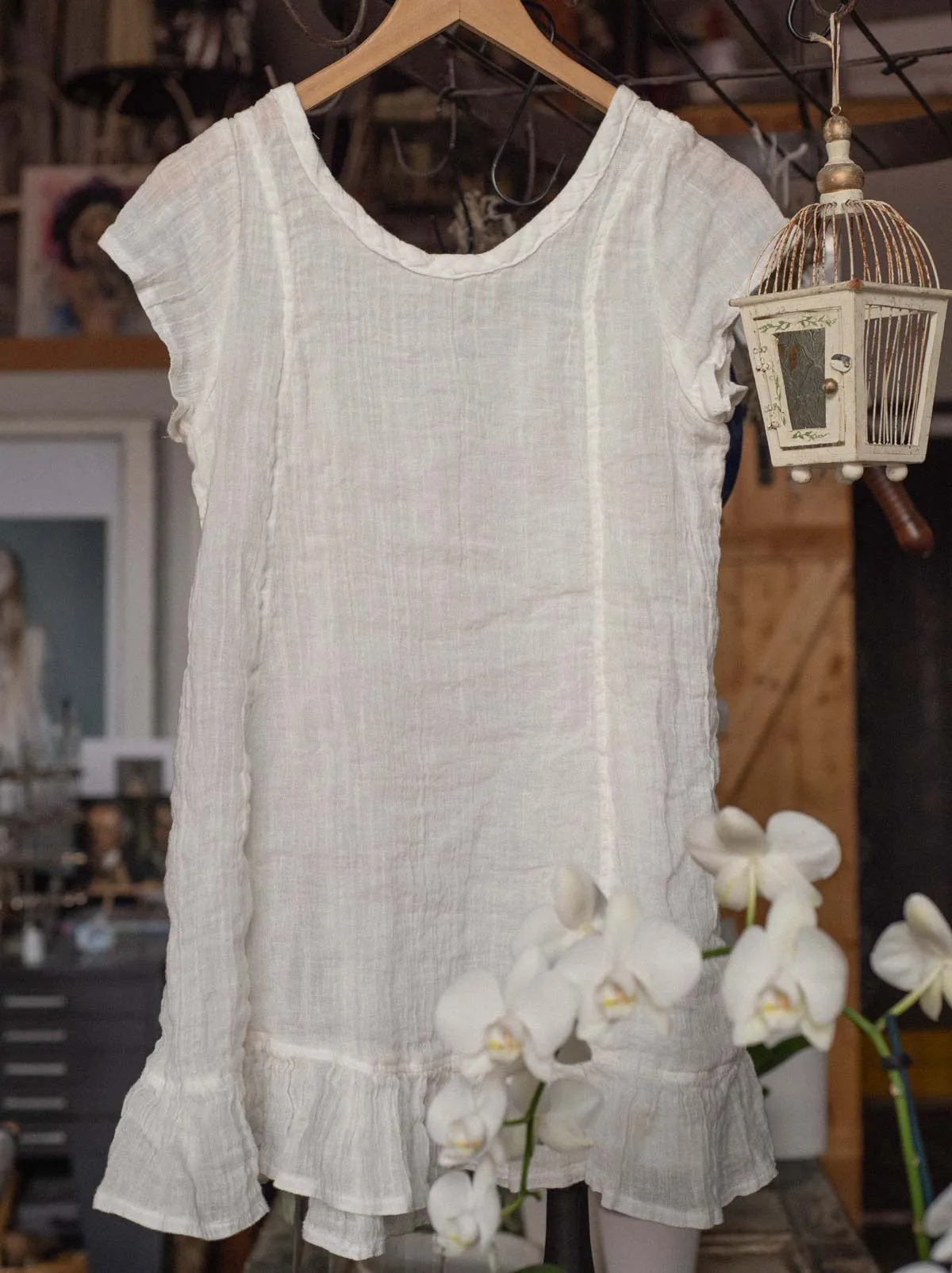 Baby Jane Tunic Cap, Linen Gauze