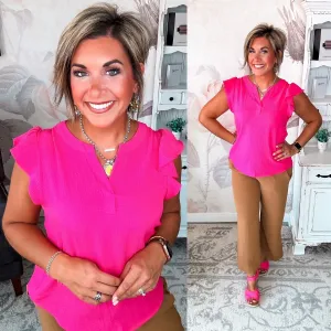 Be Sweet Flutter Sleeve Top - Hot Pink