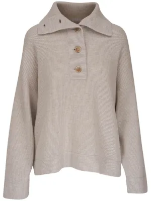 Beige Cashmere Button-Down Sweater