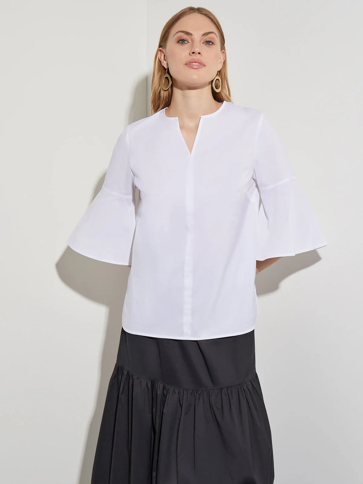 Bell Sleeve Cotton Blend Blouse