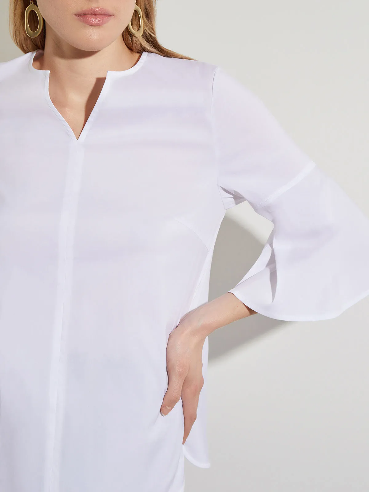 Bell Sleeve Cotton Blend Blouse