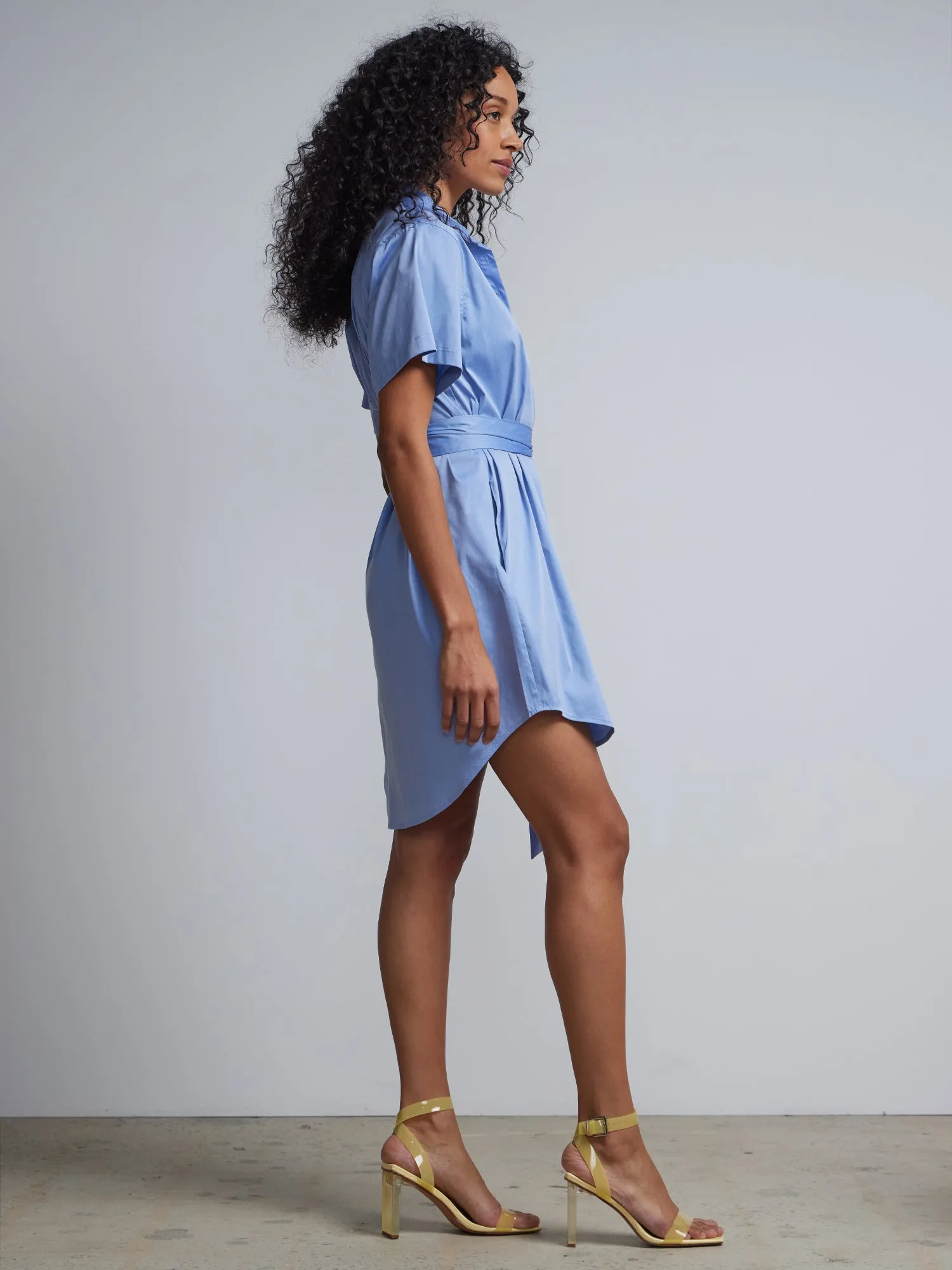 Belted Short-Sleeve Button-Down Madison Shirt-Dress