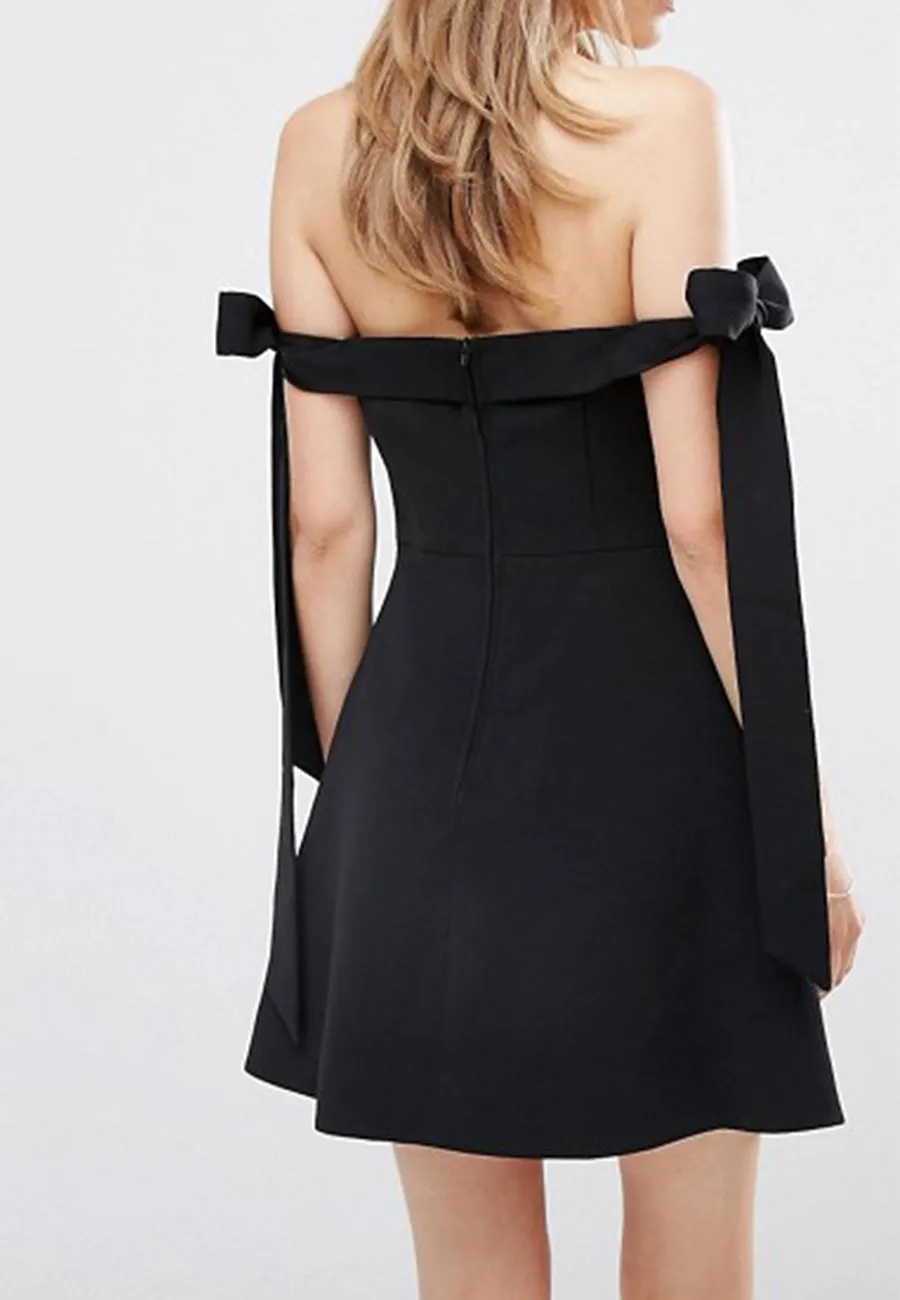 Black Another World Off The Shoulder with Bows Mini Dress