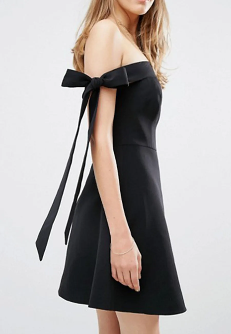 Black Another World Off The Shoulder with Bows Mini Dress