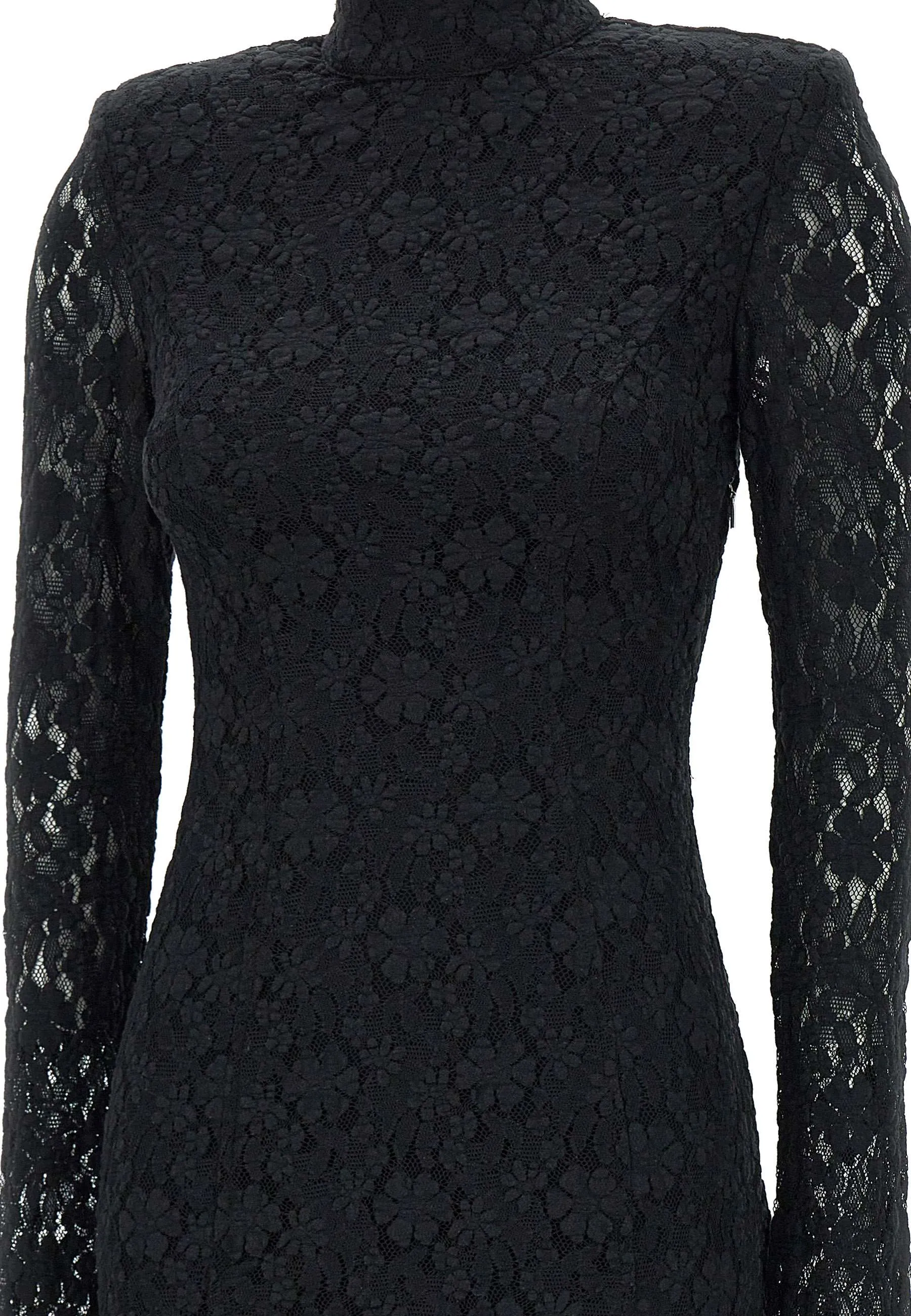 Black Lace Mini Dress with Long Sleeves