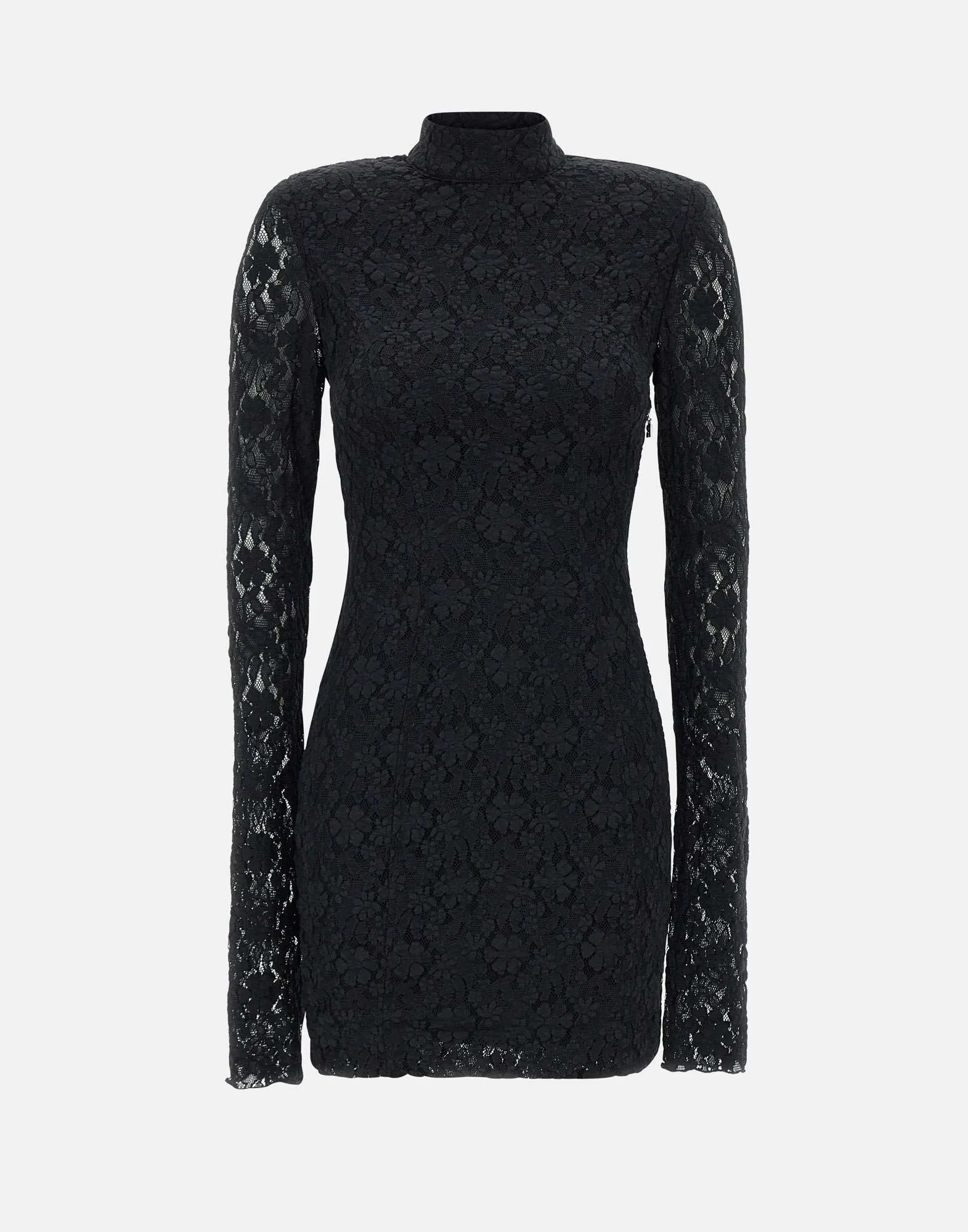 Black Lace Mini Dress with Long Sleeves