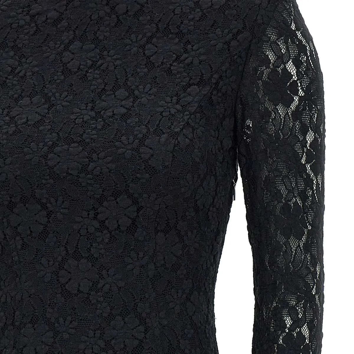 Black Lace Mini Dress with Long Sleeves