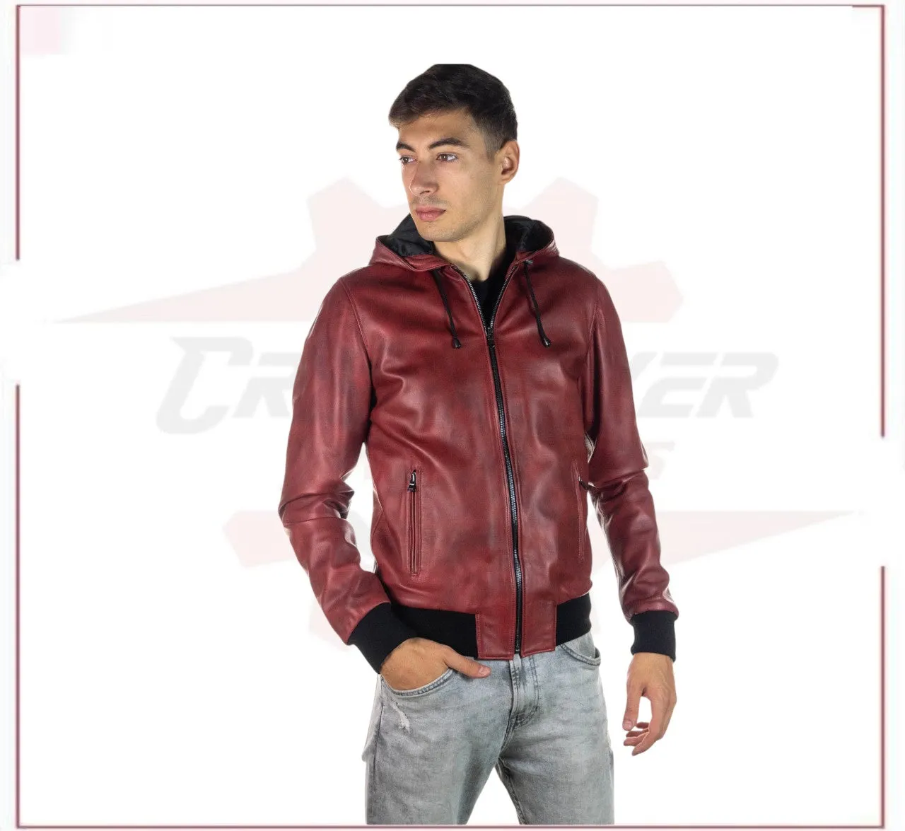 Bomber Napoli Cap - Men's Bomber Jacket in Genuine Bordeaux Leather