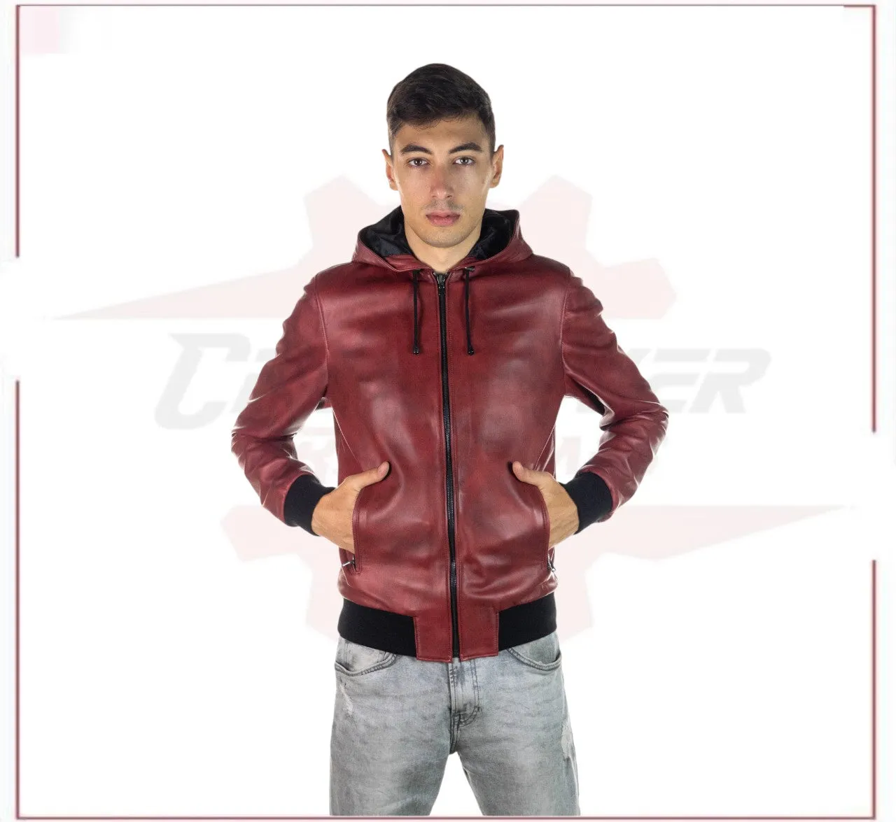 Bomber Napoli Cap - Men's Bomber Jacket in Genuine Bordeaux Leather