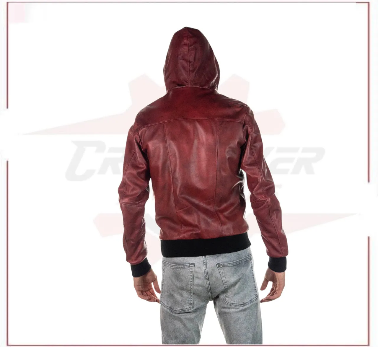 Bomber Napoli Cap - Men's Bomber Jacket in Genuine Bordeaux Leather