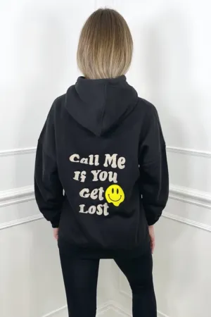 Call me - black oversized drawstring hoodie