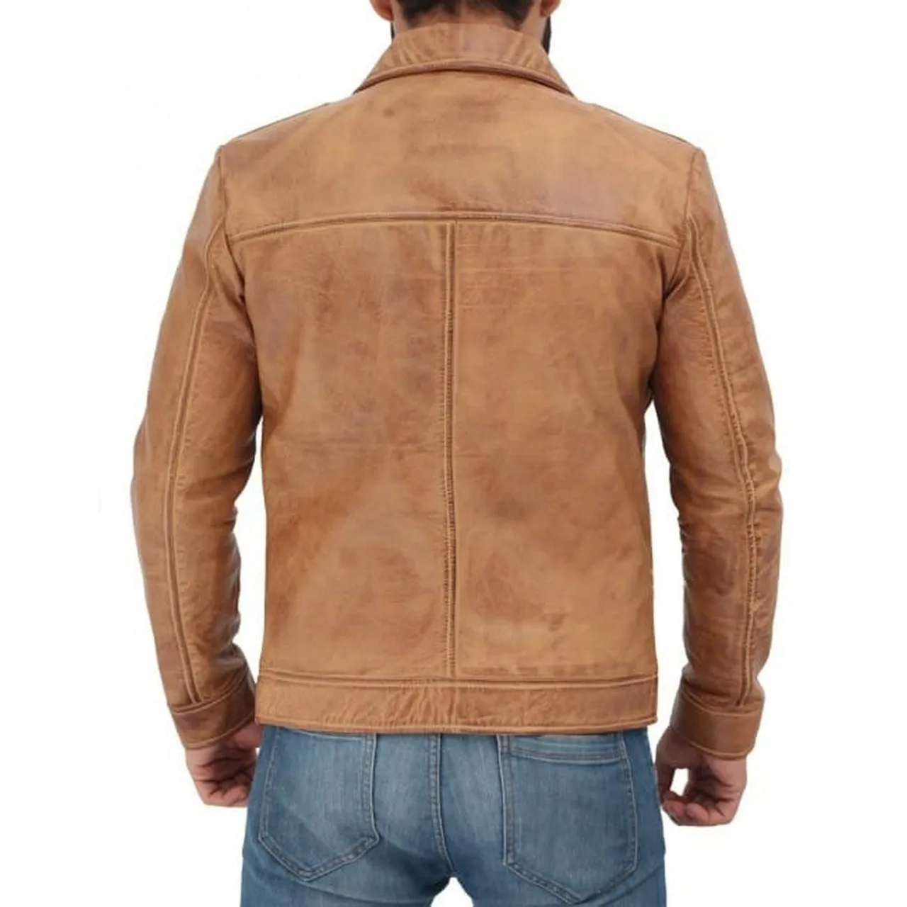 Casual Stylish Camel Brown Fitted Biker Leather Mens Jacket