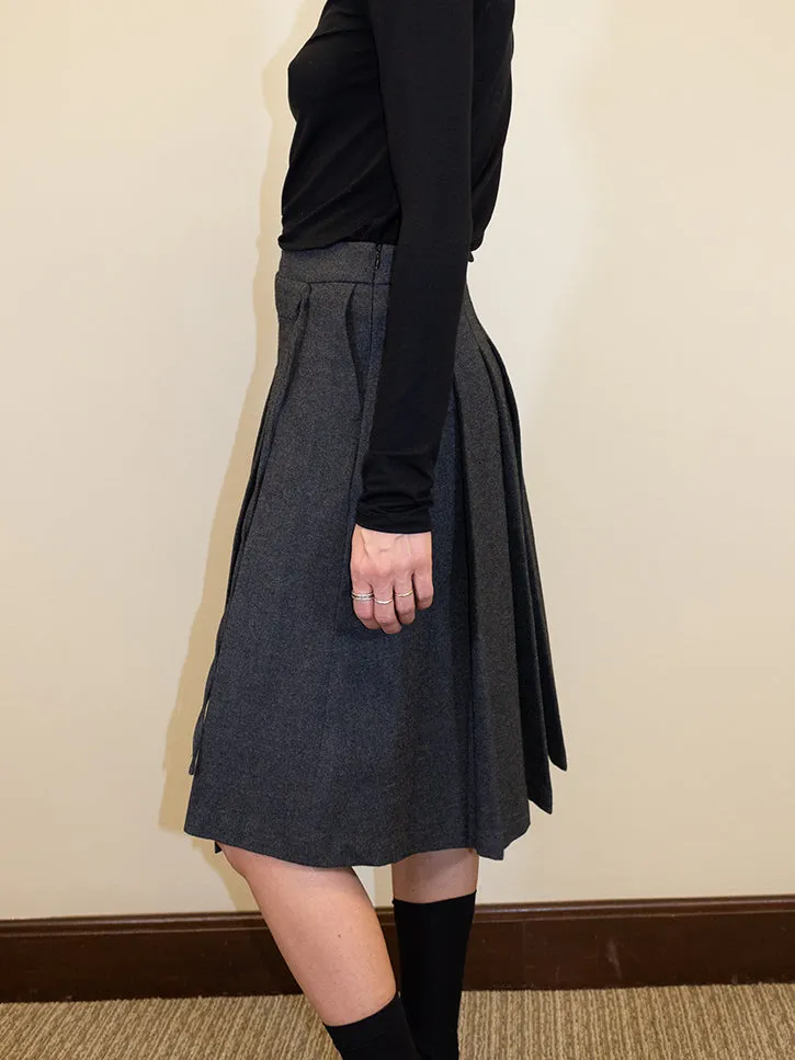 Dunst Ribboned Pleats Wrap Skirt, Charcoal Grey