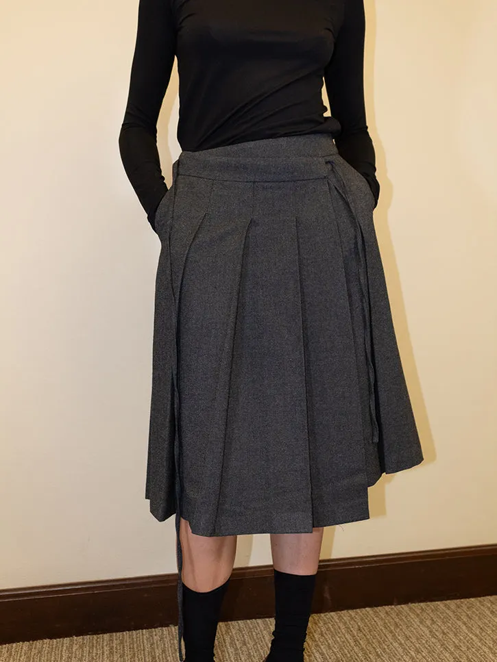 Dunst Ribboned Pleats Wrap Skirt, Charcoal Grey