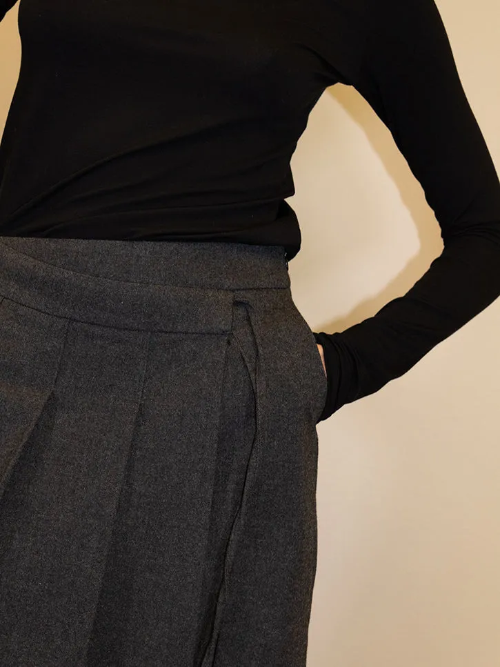 Dunst Ribboned Pleats Wrap Skirt, Charcoal Grey