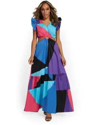 Geometric-Print Cut-Out Maxi Dress