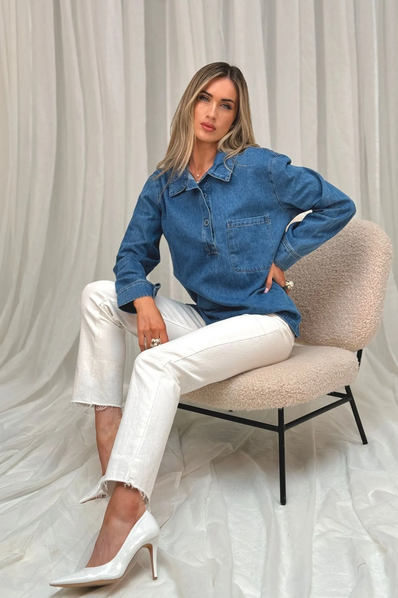 Jane Denim Shirt In Mid Wash