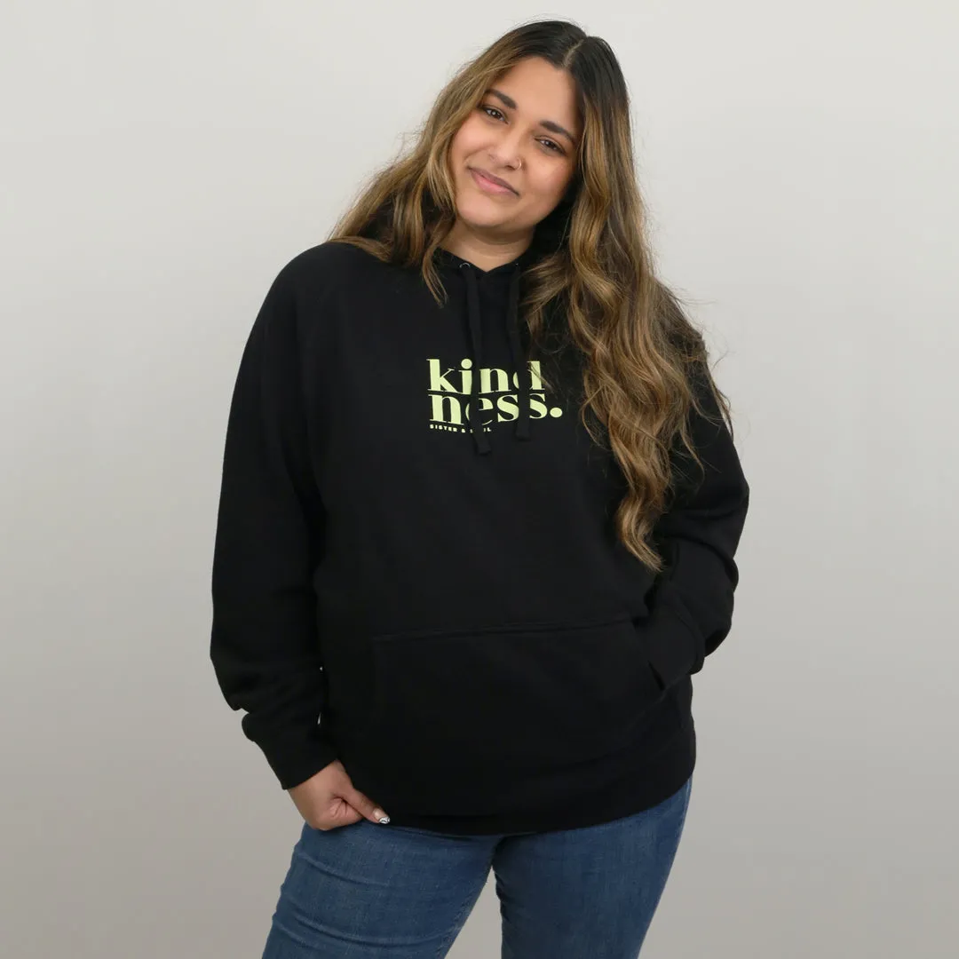 Kindness HOODIE - Black with Lime Print