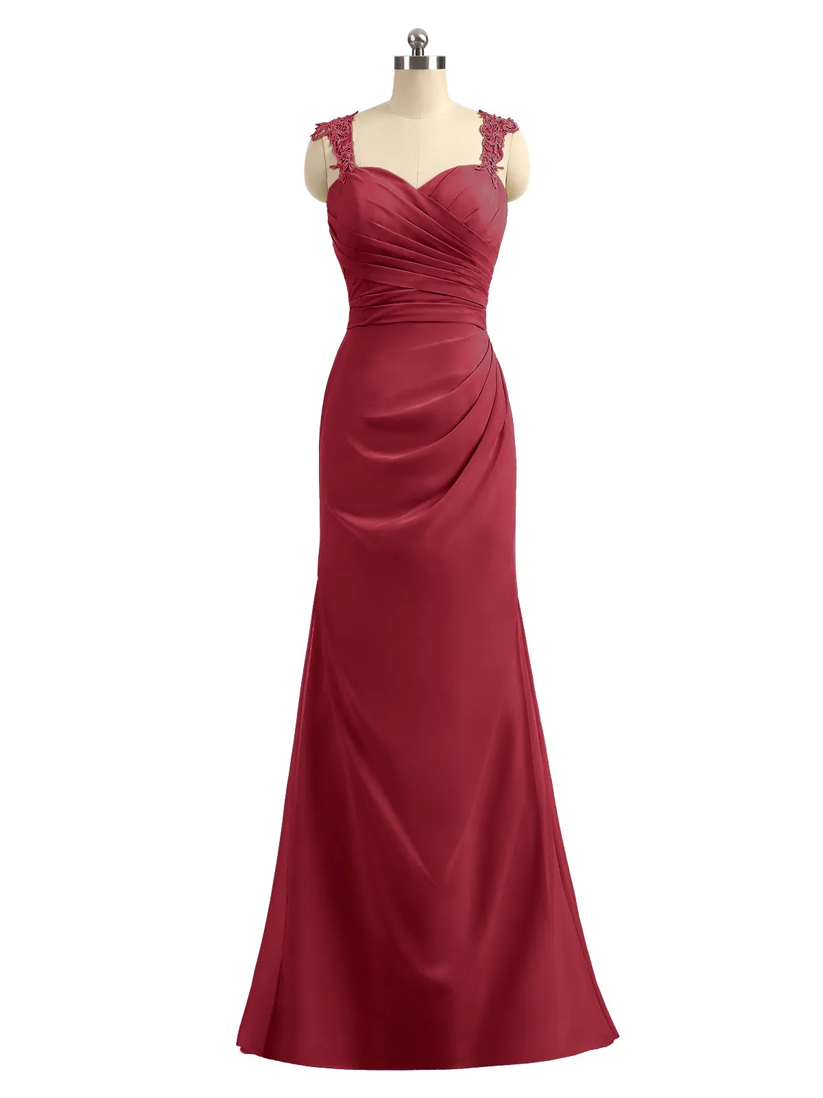 Lace Appliqued Strap Sheath Open Back Dress Burgundy