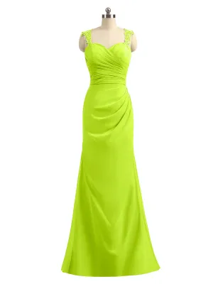 Lace Appliqued Strap Sheath Open Back Dress Lime Green