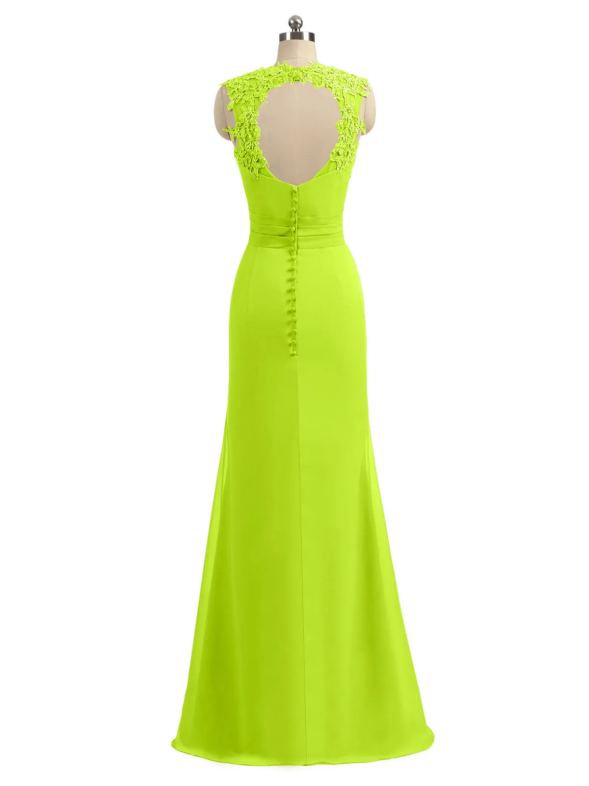 Lace Appliqued Strap Sheath Open Back Dress Lime Green