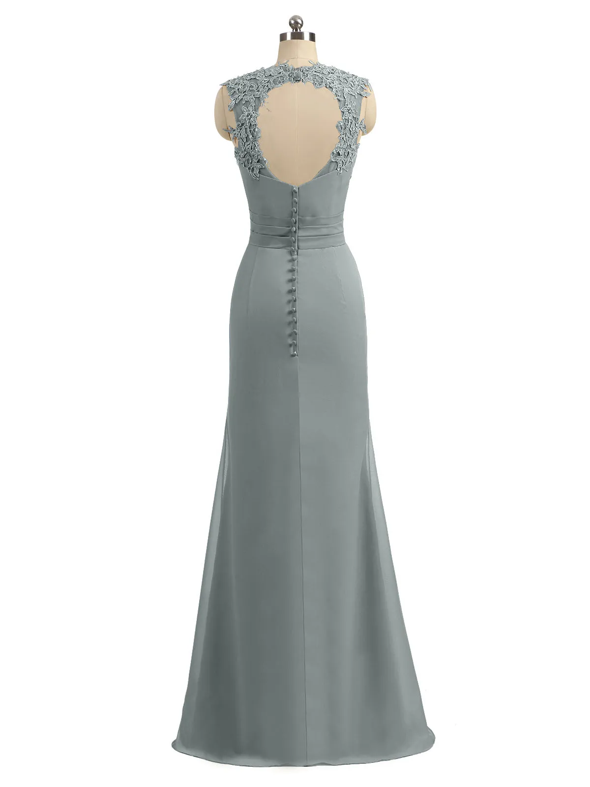 Lace Appliqued Strap Sheath Open Back Dress Steel Grey