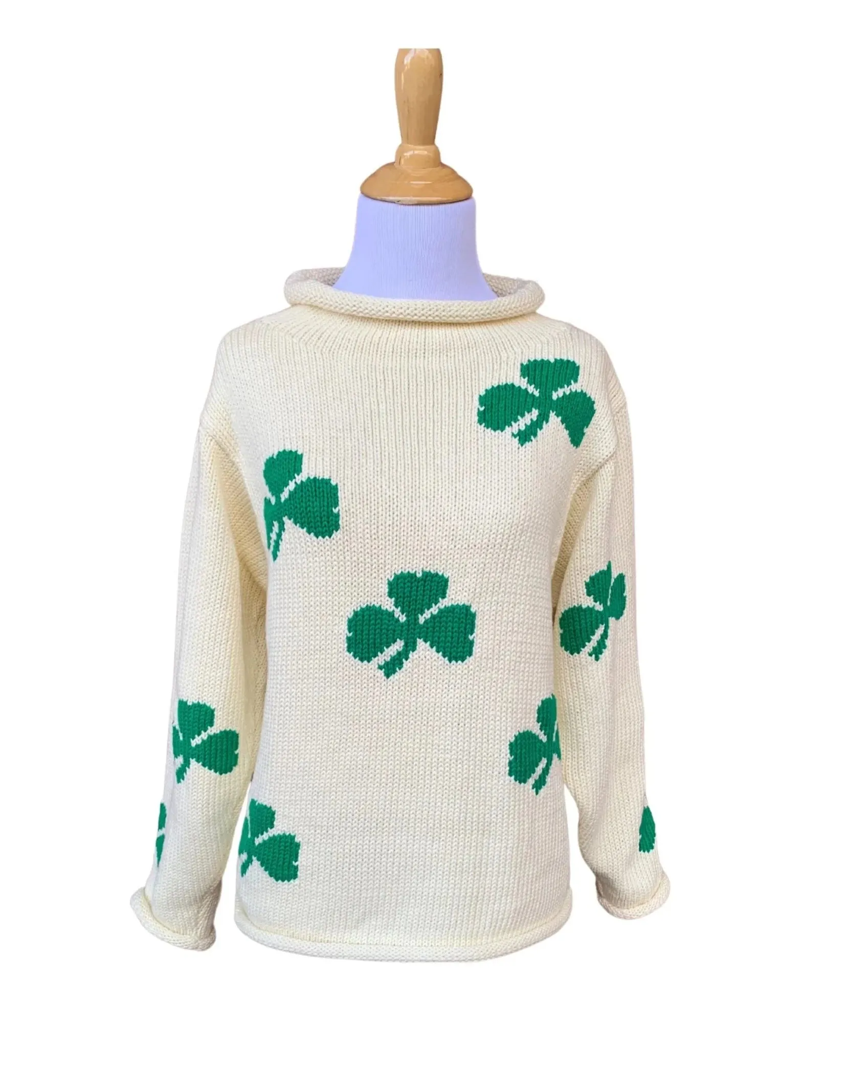 Ladies Ivory Shamrock Sweater