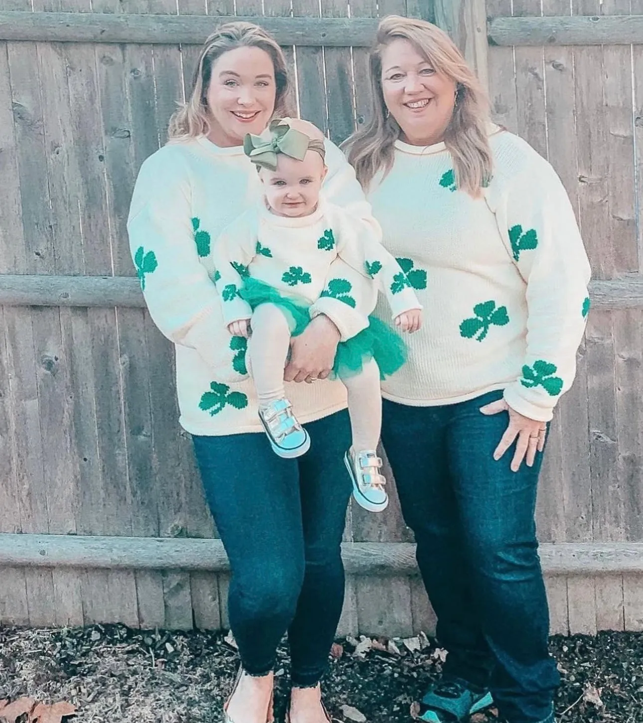 Ladies Ivory Shamrock Sweater