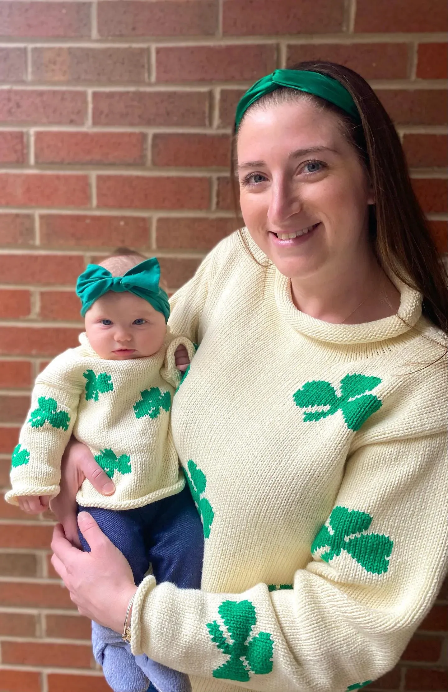 Ladies Ivory Shamrock Sweater