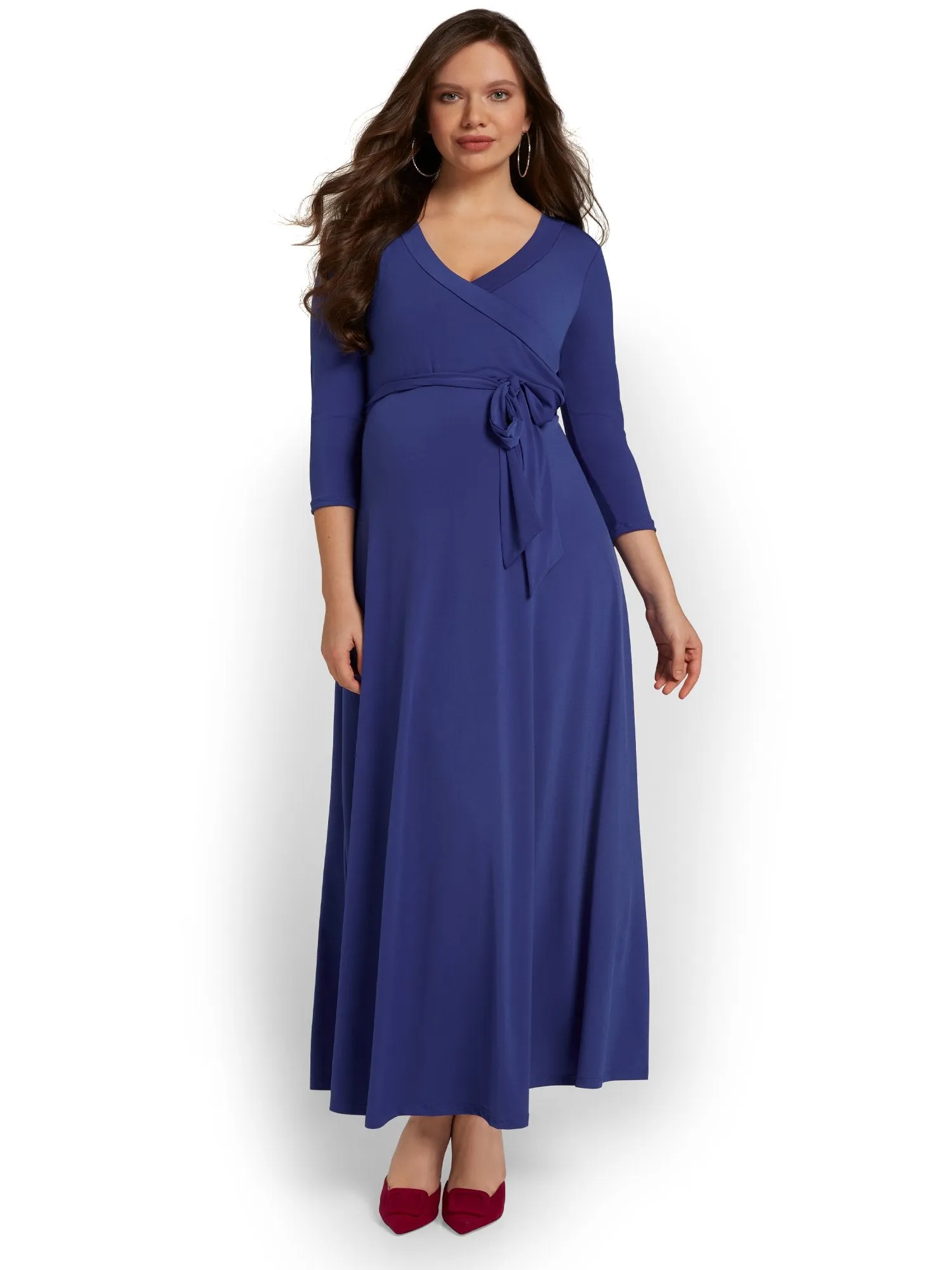 Maternity Tie-Front Knit Maxi Dress