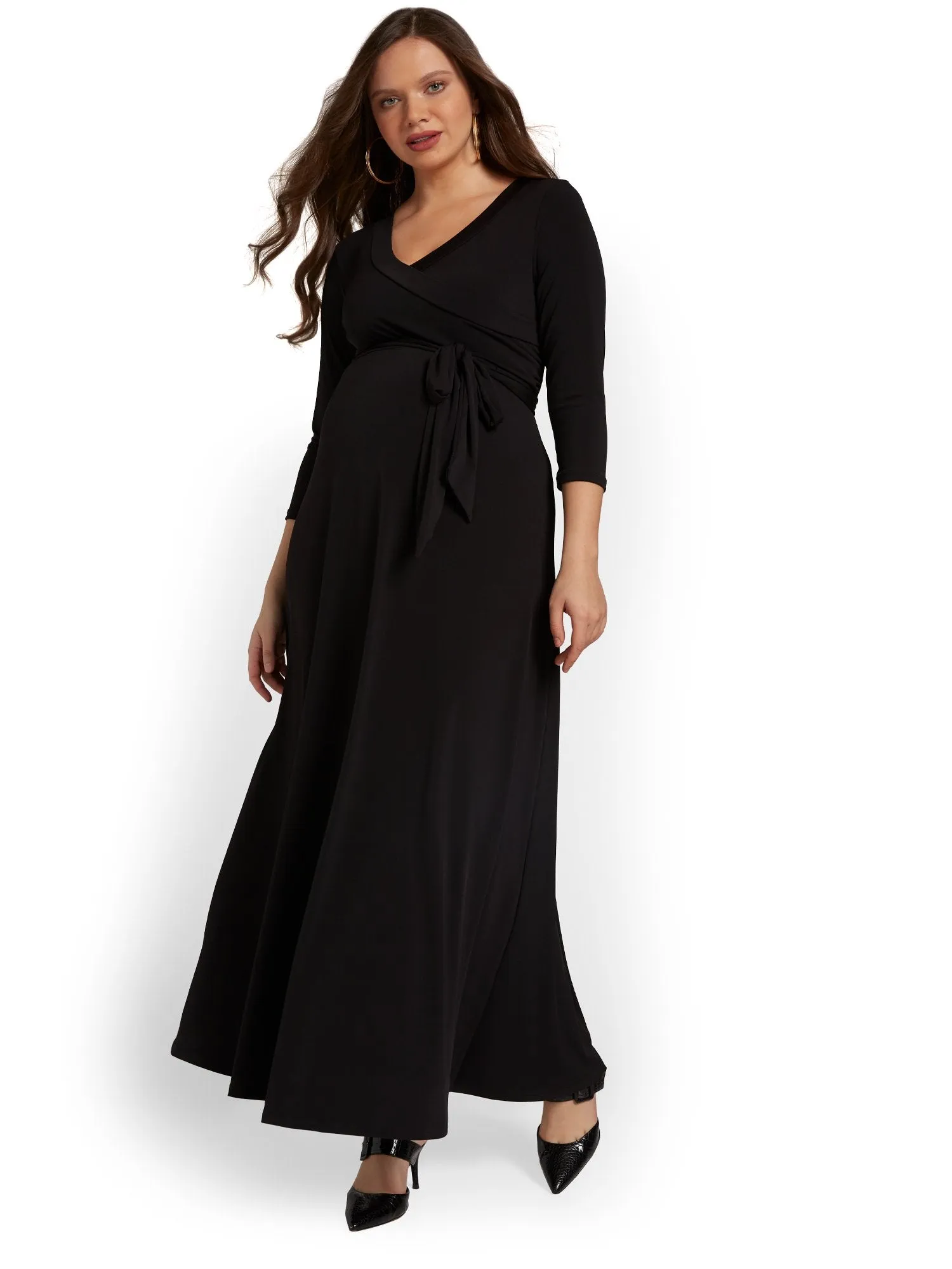 Maternity Tie-Front Knit Maxi Dress