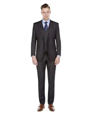 Mens Smart Slim Vested Suit Charcol Grey