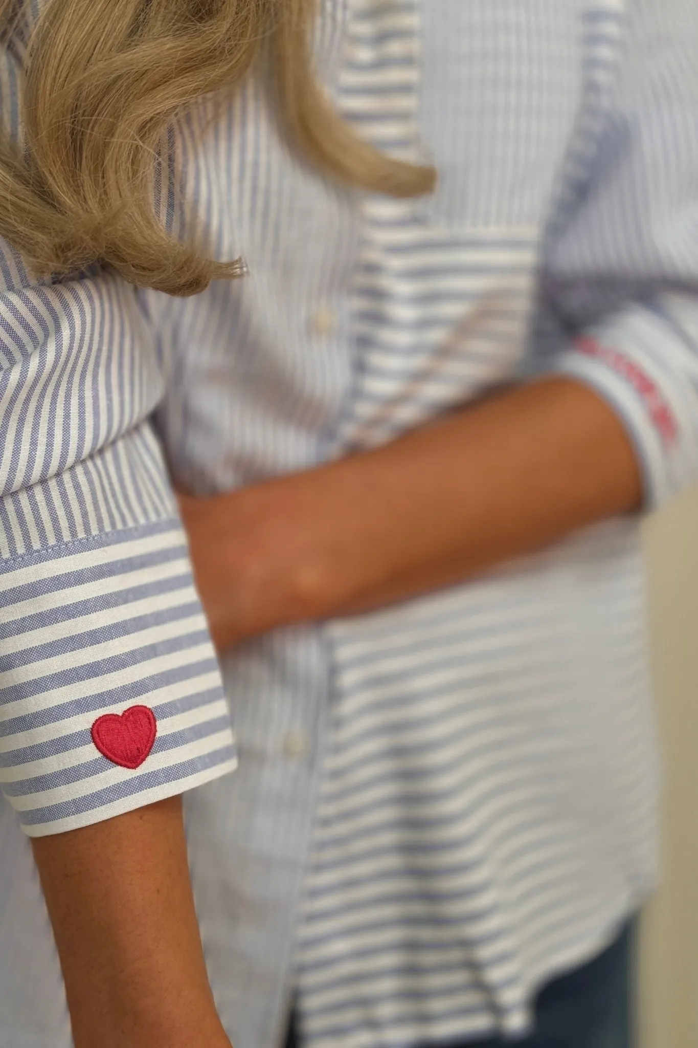 Millie Cuff Detail Stripe Shirt In Blue