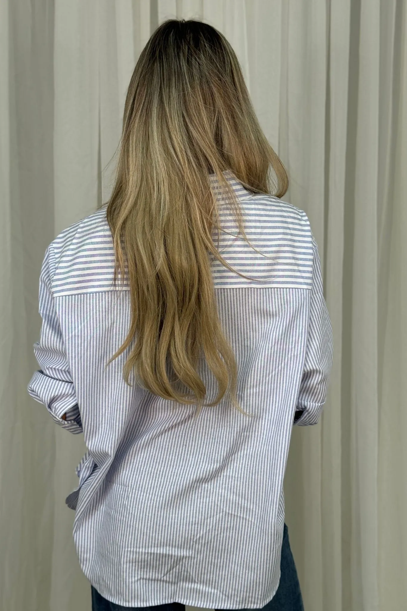 Millie Cuff Detail Stripe Shirt In Blue