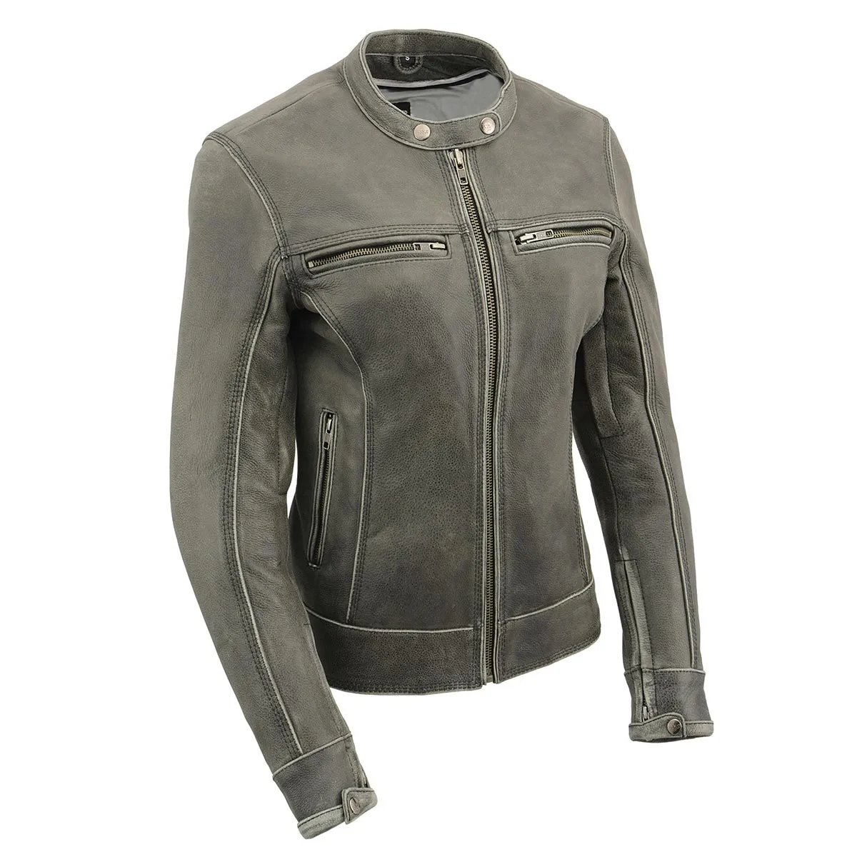 Milwaukee Leather MLL2550 Women's ‘Scooter ‘Distressed Grey Leather Motorcycle Riding Vented Jacket