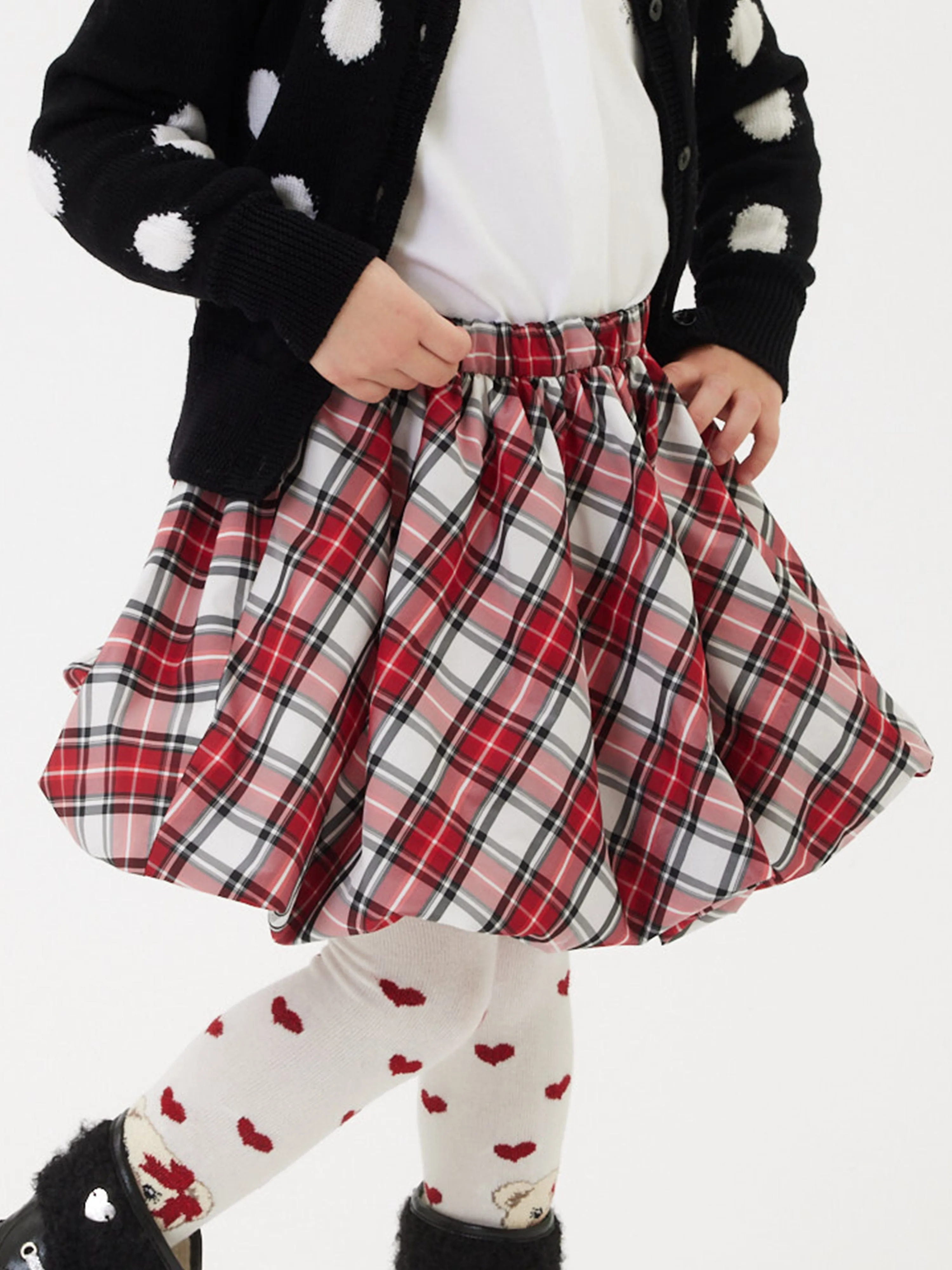 Monnalisa Girls Tartan Taffeta Balloon Skirt in Red