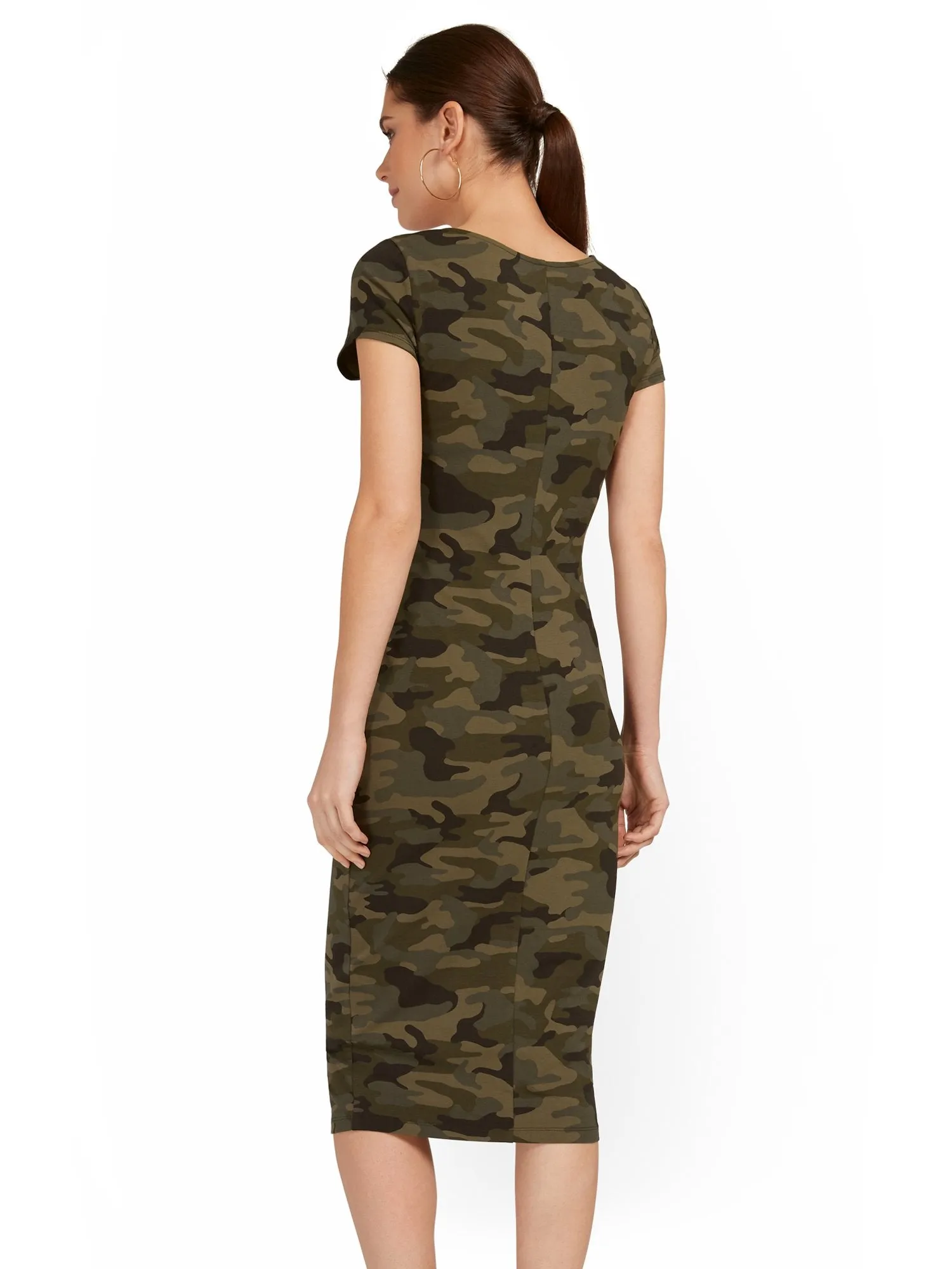 Petite Camo-Print Scoopneck Cap-Sleeve Midi Dress - Everyday Collection