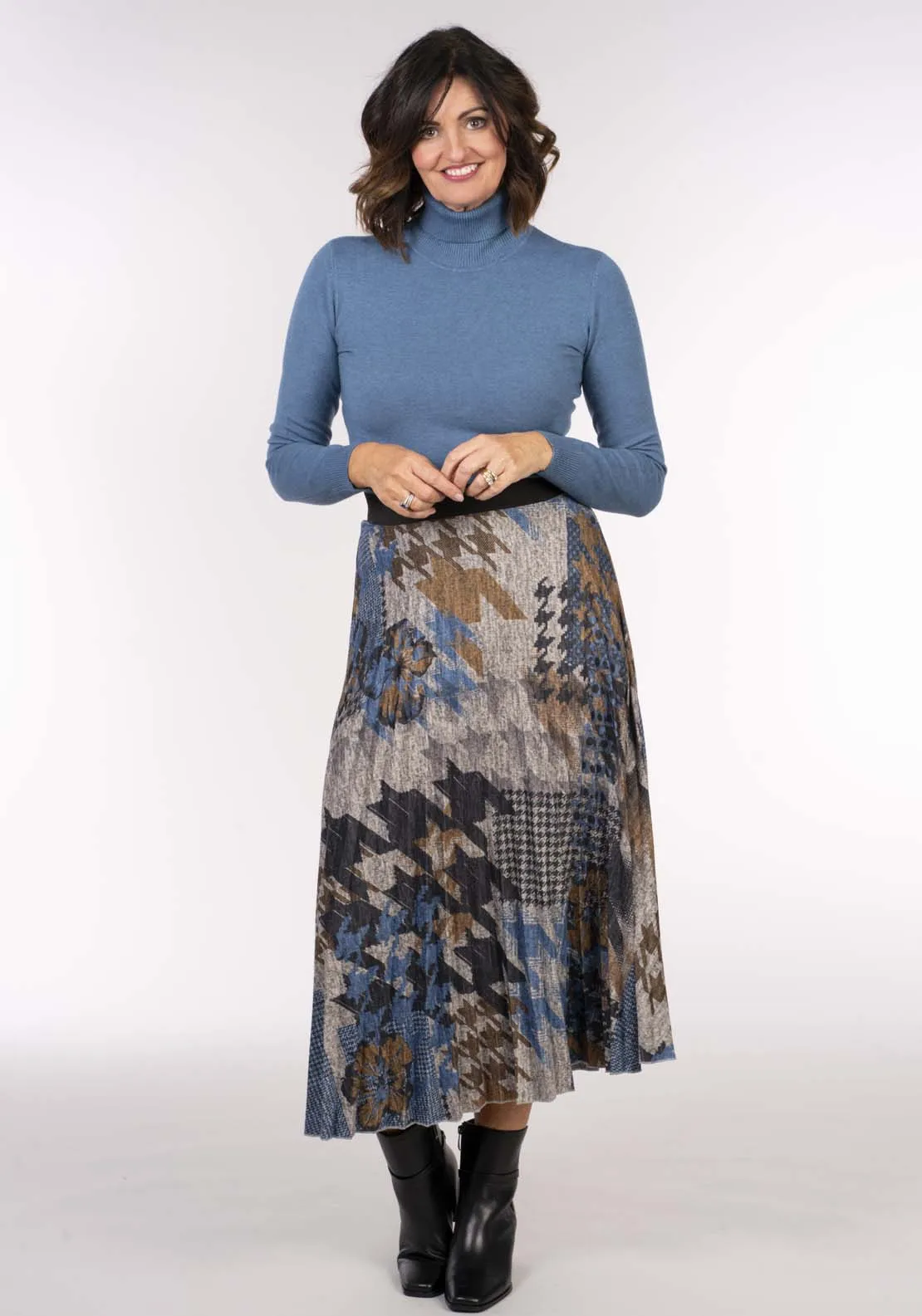 Pleat Print Skirt - Blue