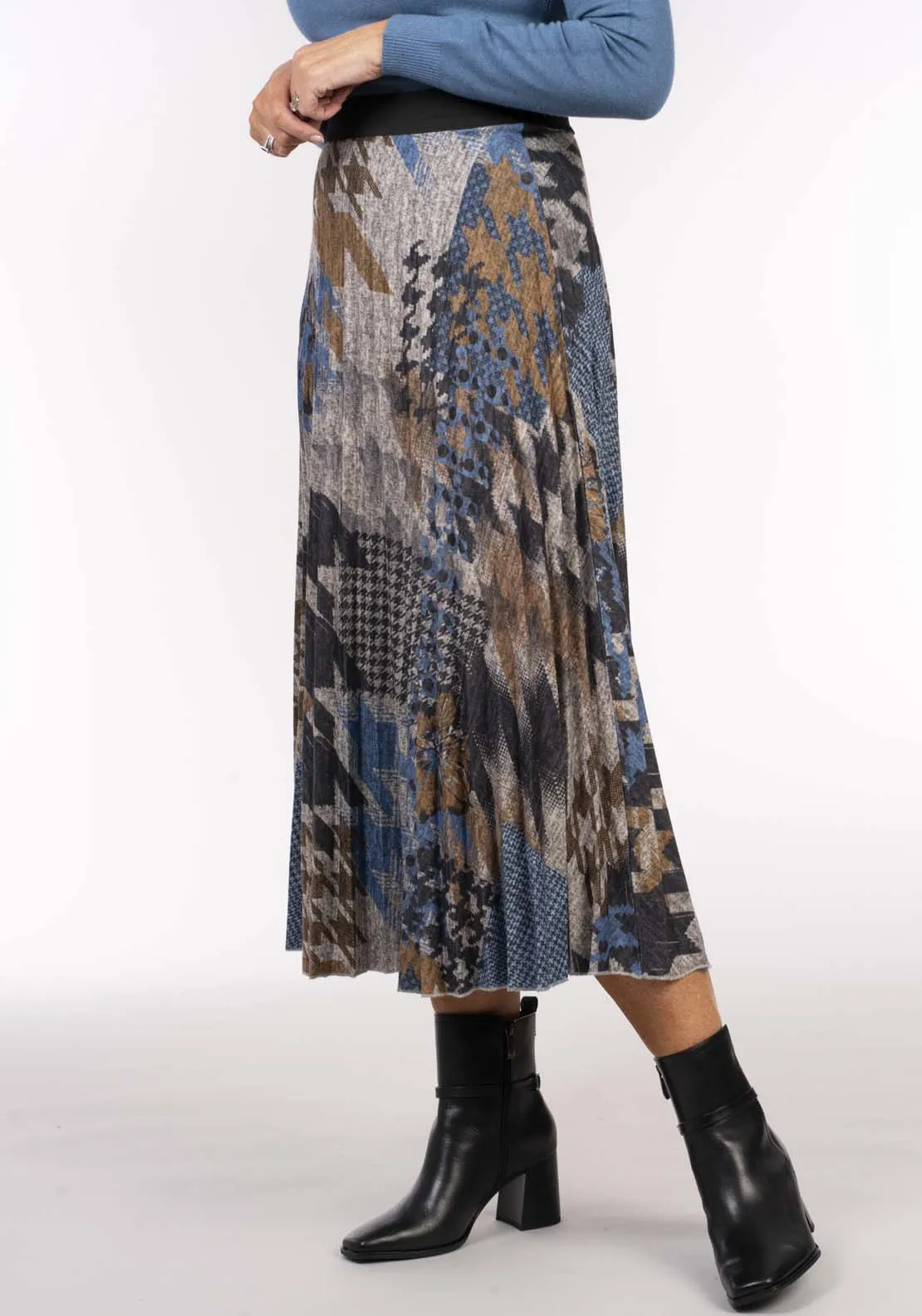 Pleat Print Skirt - Blue