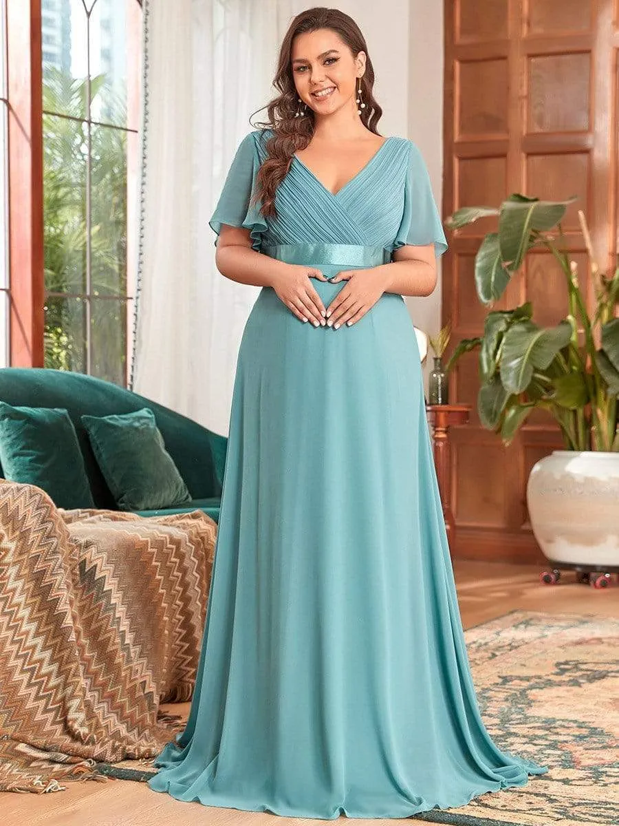 Plus Size Ruffle Sleeve Floor-Length Formal Maternity Dress