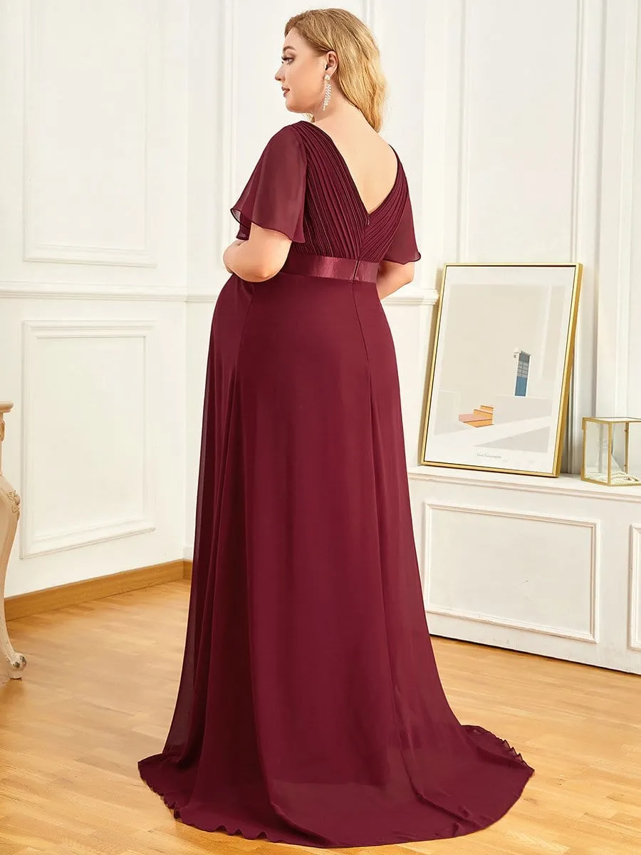 Plus Size Ruffle Sleeve Floor-Length Formal Maternity Dress