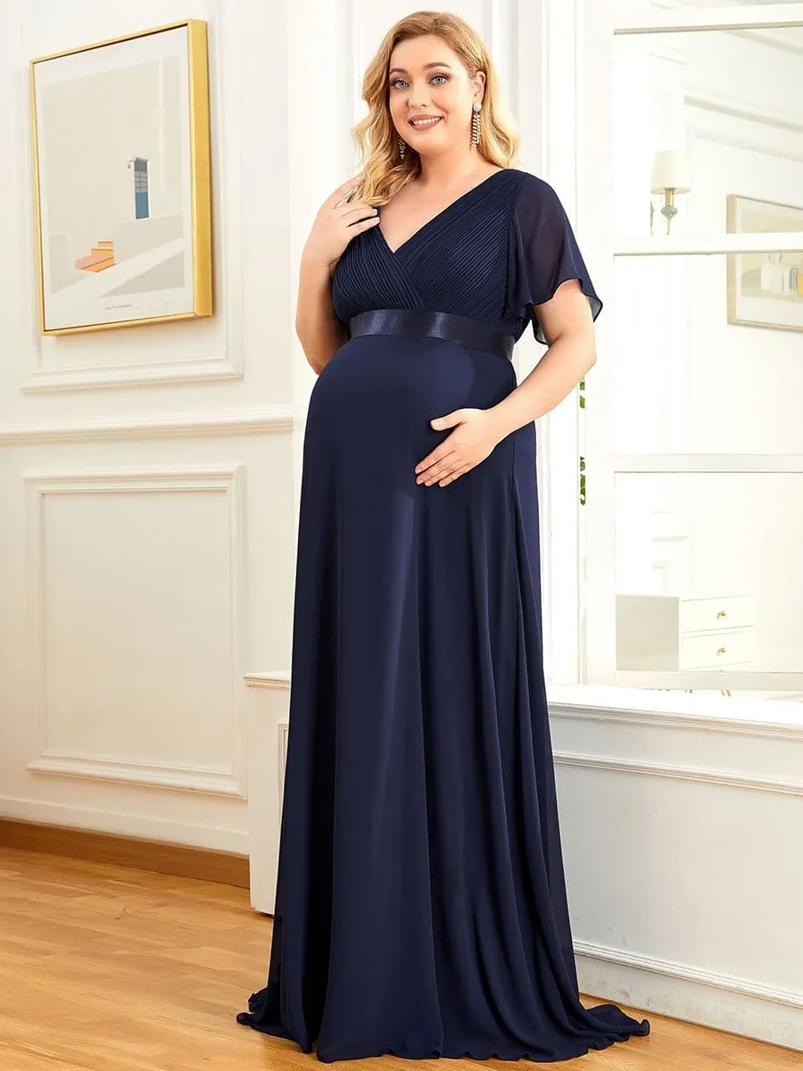 Plus Size Ruffle Sleeve Floor-Length Formal Maternity Dress