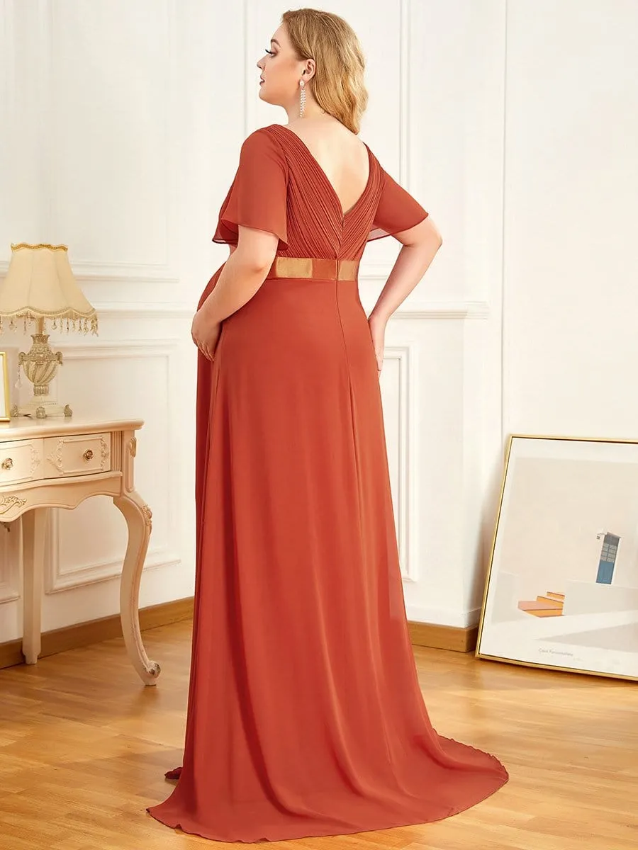 Plus Size Ruffle Sleeve Floor-Length Formal Maternity Dress